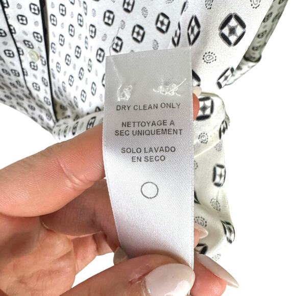 Frame White & Black Print Satin 100% Silk Button Front Long Sleeve Pajama Shirt - Picture 15 of 15